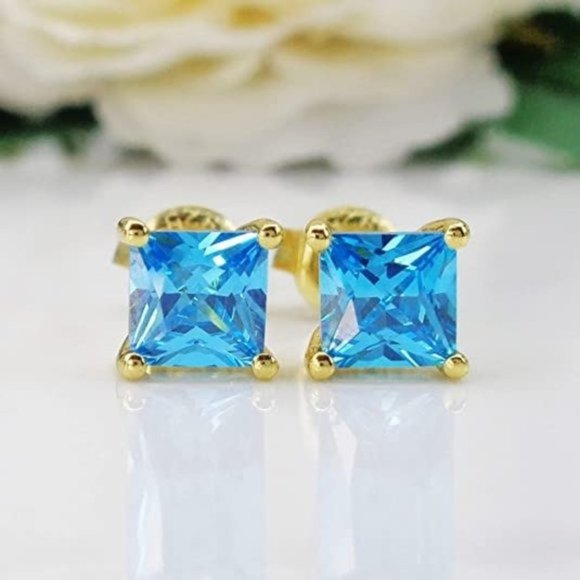 Lake Blue Topaz Stud Earrings - Picture 4 of 5